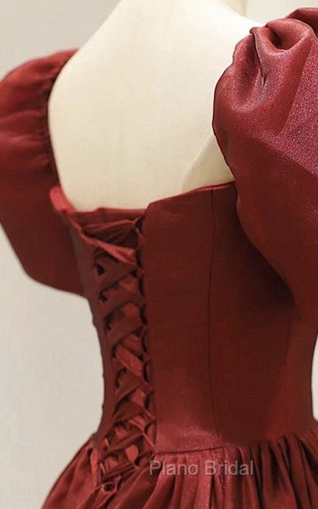 Elegant Satin A Line Ankle-length Short Sleeve Evening Dresses with Ruching Secondary image