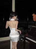 Elegant Satin Backless Halter Neck White Slim Fit Birthday Short Skirt Homecoming Dresses