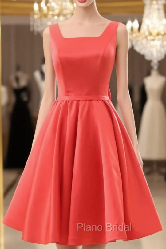 Elegant Satin Red School Homecoming Dresses Backless Bowknot Knee Length Main image
