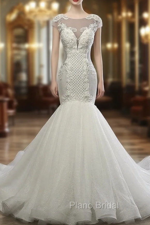 Elegant Scoop Neck Wedding Dresses Mermaid Lace-up Lace Appliques Wedding Dresses Main image