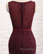 Elegant Scoop Sleeveless Tulle Mermaid Appliques Sequins Zipper Formal Prom Dresses