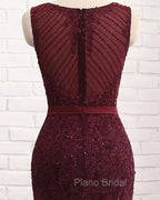 Elegant Scoop Sleeveless Tulle Mermaid Appliques Sequins Zipper Formal Prom Dresses