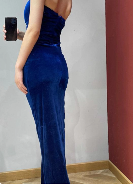 Elegant Sexy Royal Blue Sweetheart Neck Velvet Long Formal Prom Dresses Secondary image