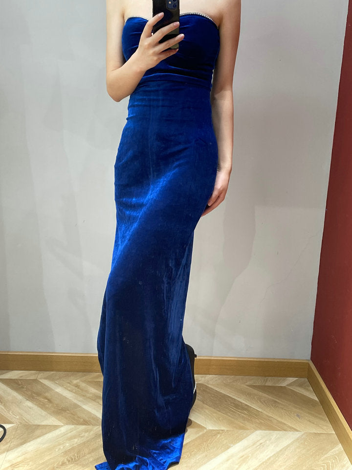 Elegant Sexy Royal Blue Sweetheart Neck Velvet Long Formal Prom Dresses