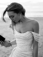 Elegant Sheath Off The Shoulder Sequin Slit Formal Prom Dresses Birthday Outfits With Ruffles