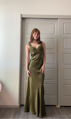 Elegant Sheath Olive Green Formal Prom Dresses Long Formal Dresses