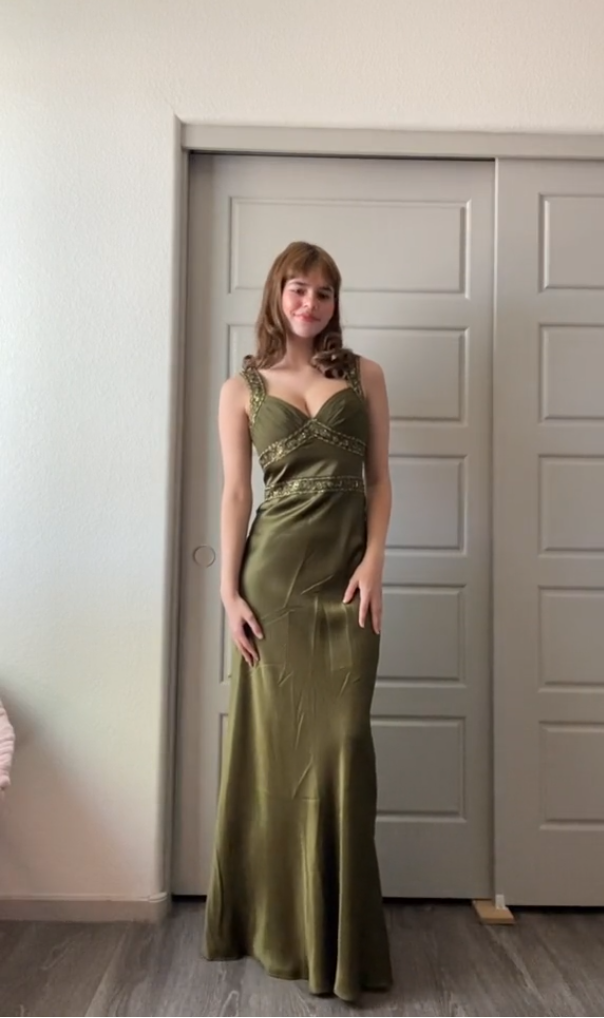 Elegant Sheath Olive Green Formal Prom Dresses Long Formal Dresses