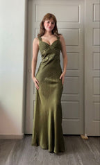 Elegant Sheath Olive Green Formal Prom Dresses Long Formal Dresses
