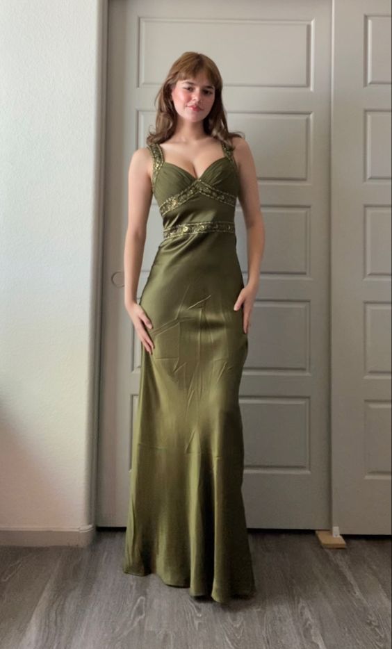 Elegant Sheath Olive Green Formal Prom Dresses Long Formal Dresses