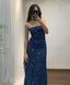 Elegant Sheath Strapless Navy Blue Long Formal Prom Dresses Formal Evening Gowns