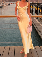 Elegant Sheath Straps Floor-Length Satin Long Yellow Formal Evening Dresses Formal Prom Dresses