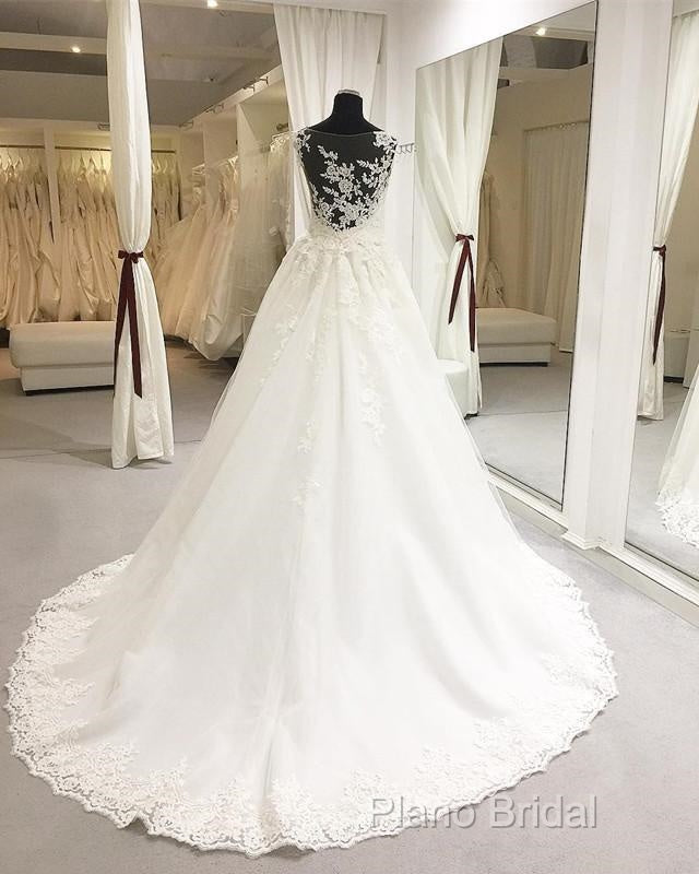 Elegant Sheer Lace Appliques Neckline Court Train Princess Wedding Dresses Secondary image