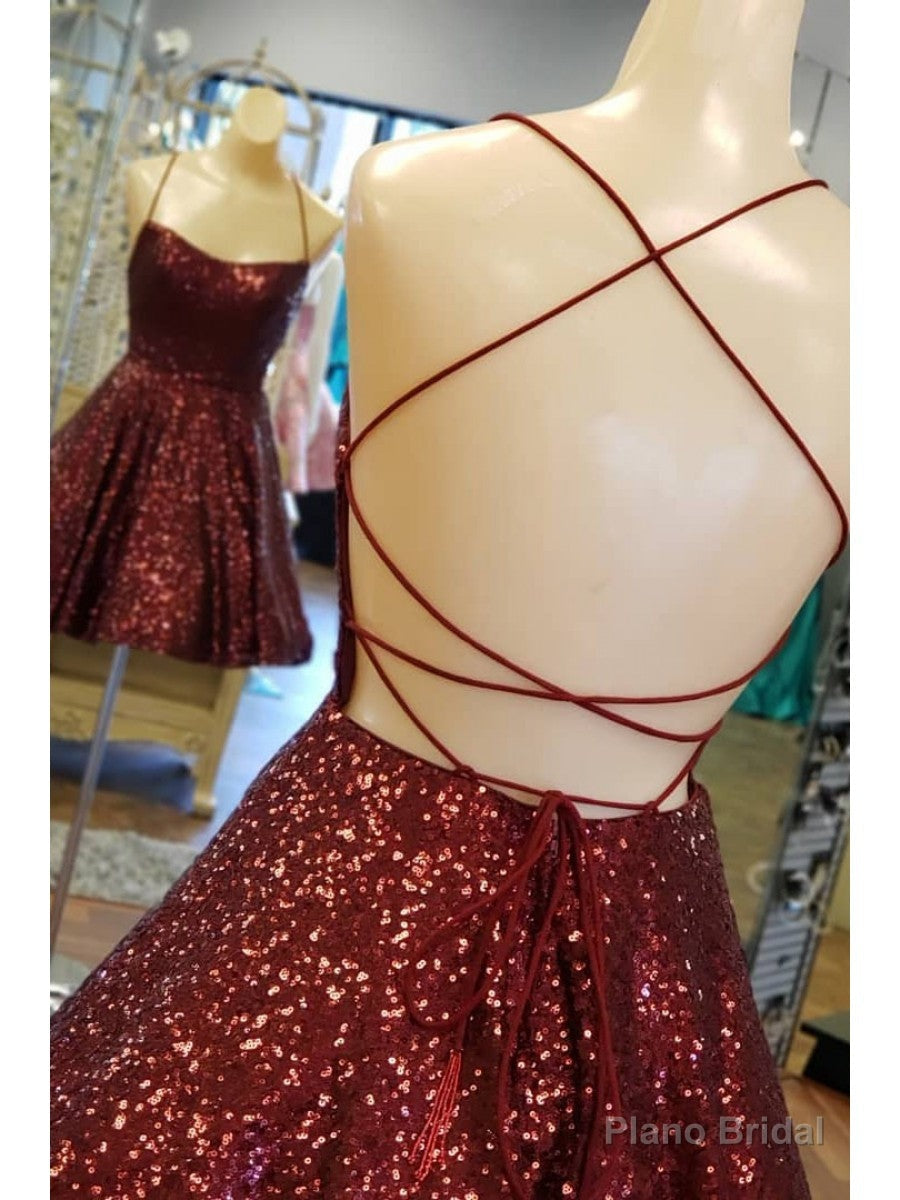 Elegant Short Burgundy Sequin Homecoming Dresses Secondary image