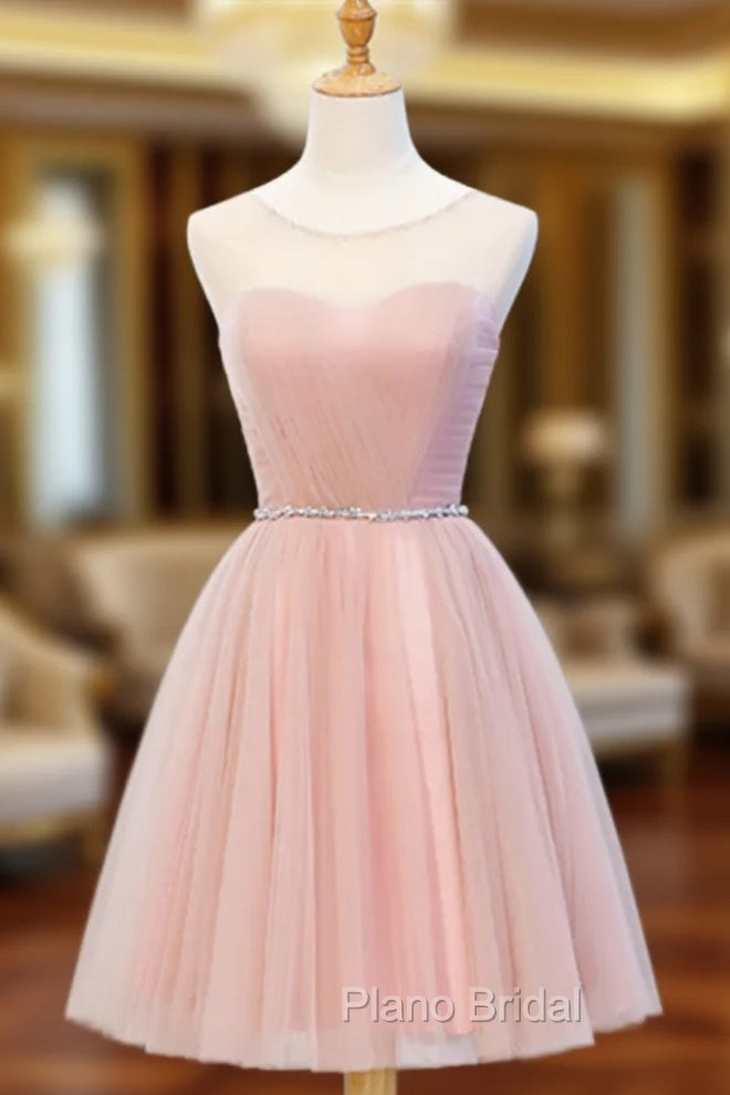 Elegant Short Pink Tulle Formal Prom Dresses, Short Pink Tulle Formal Homecoming Dresses Main image