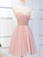 Elegant Short Pink Tulle Formal Prom Dresses, Short Pink Tulle Formal Homecoming Dresses