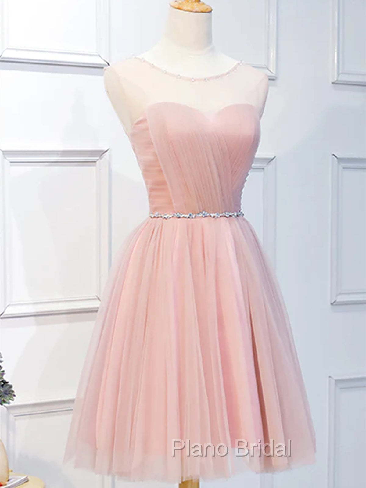 Elegant Short Pink Tulle Formal Prom Dresses, Short Pink Tulle Formal Homecoming Dresses Secondary image