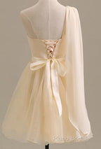 Elegant Short Tulle A-Line Dresses,One Shoulder Homecoming Dresses