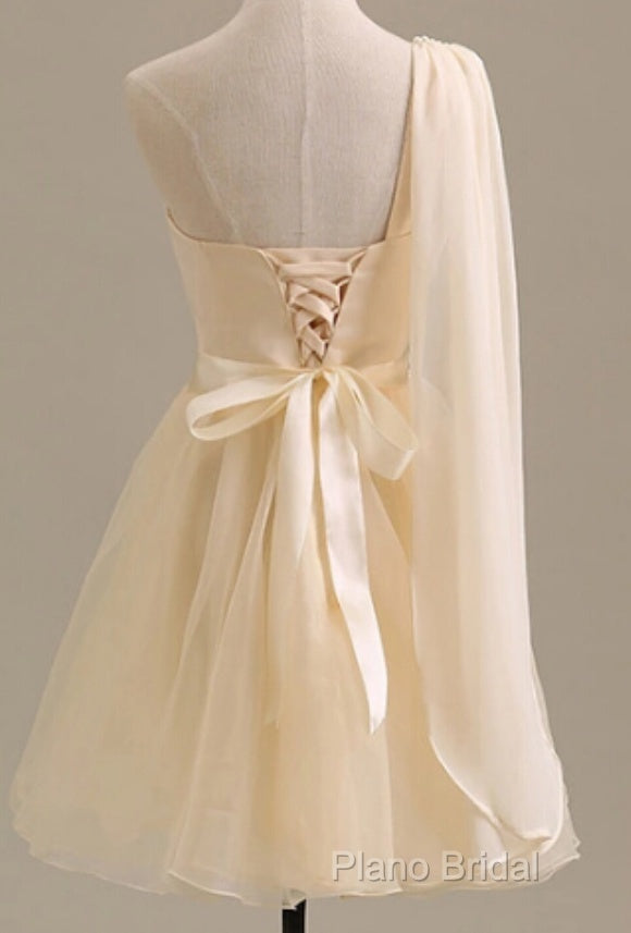 Elegant Short Tulle A-Line Dresses,One Shoulder Homecoming Dresses