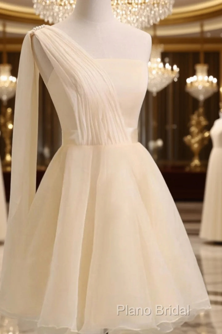 Elegant Short Tulle A-Line Dresses,One Shoulder Homecoming Dresses