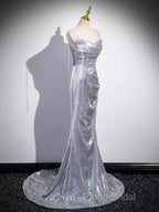 Elegant Silver Sequin Mermiad Formal Prom Dresses Long Formal Dresses