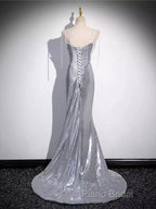 Elegant Silver Sequin Mermiad Formal Prom Dresses Long Formal Dresses
