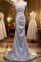 Elegant Silver Sequin Mermiad Formal Prom Dresses Long Formal Dresses