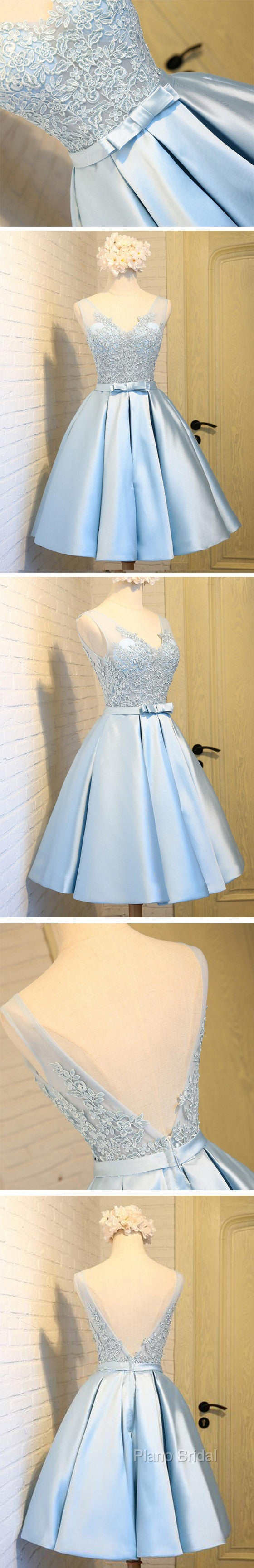 Elegant Sleeveless Deep V Back Appliques Clairvoyant Outfit Satin Skirt Tea Length Homecoming Dresses