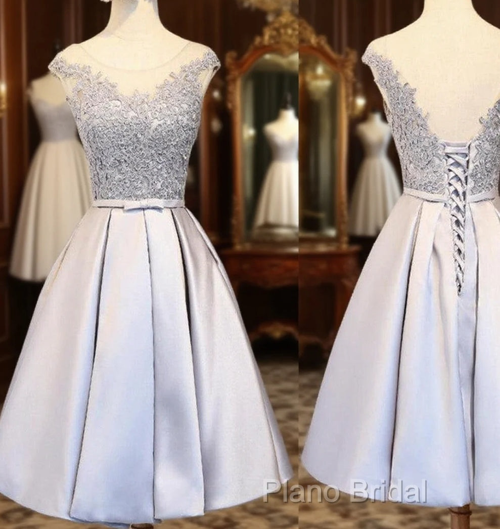 Elegant Sleeveless Lace Up Back Appliques Clairvoyant Outfit Satin Skirt Tea Length Homecoming Dresses Main image