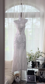 Elegant Spaghetti Straps Apricot Beaded Chiffon Mermaid Gowns Vintage Backless Formal Prom Dresses
