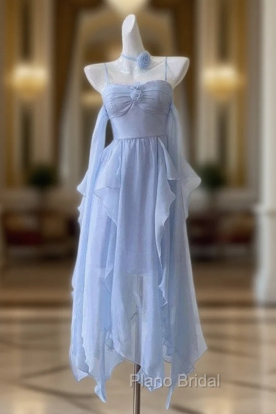 Elegant Spaghetti Straps Blue Chiffon Homecoming Dresses Birthday Dresses Main image