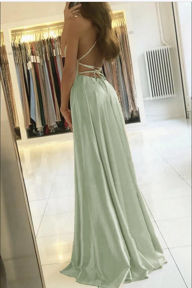 Elegant Spaghetti-Straps Long Prom Dress With Split Secondary image