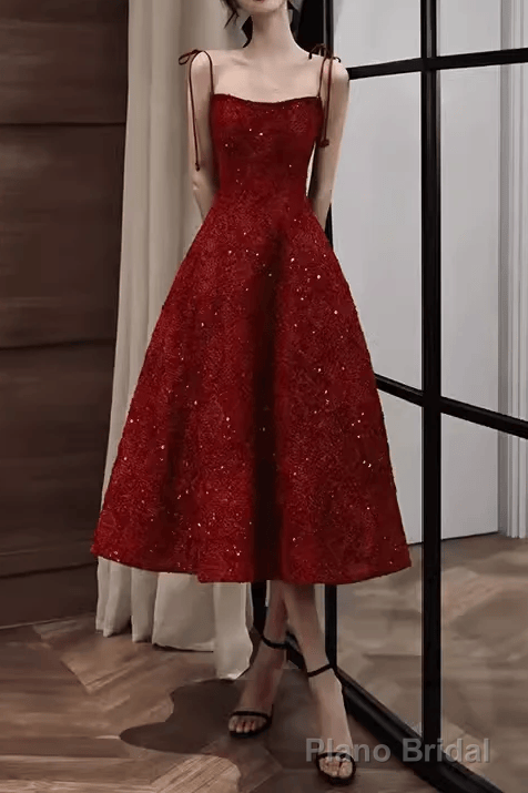 Elegant Spaghetti Straps Vintage Lace Red Dress Women Birthday Outfits Main image