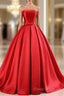 Elegant Strapless Ball Gown Red Formal Prom Dresses With Bow
