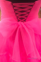 Elegant Strapless Layered Hot Pink Long Prom Dress with Slit Formal Gown