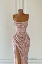 Elegant Strapless Mermaid Sequins Formal Prom Dresses Birthday Outfits
