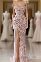 Elegant Strapless Mermaid Sequins Formal Prom Dresses Birthday Outfits