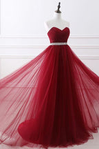 Elegant Strapless Sweetheart Tulle Ball Gown Formal Prom Dresses Long