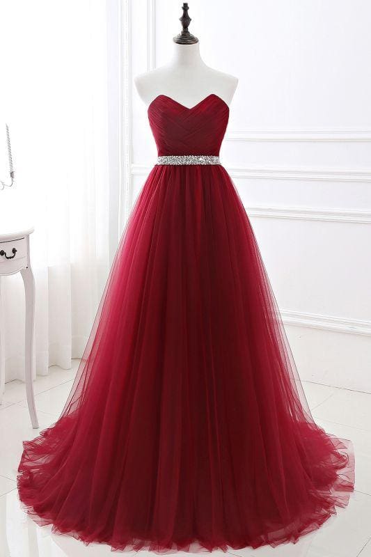 Elegant Strapless Sweetheart Tulle Ball Gown Formal Prom Dresses Long Main image