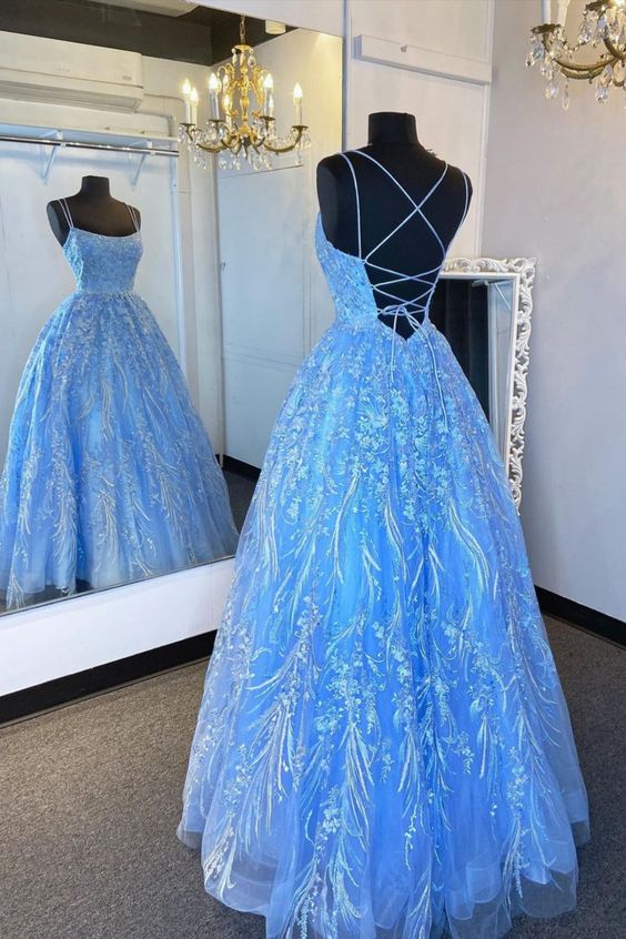 Elegant Straps Blue Appliqued Formal Dresses Formal Prom Dresses, Formal Evening Dresses Main image