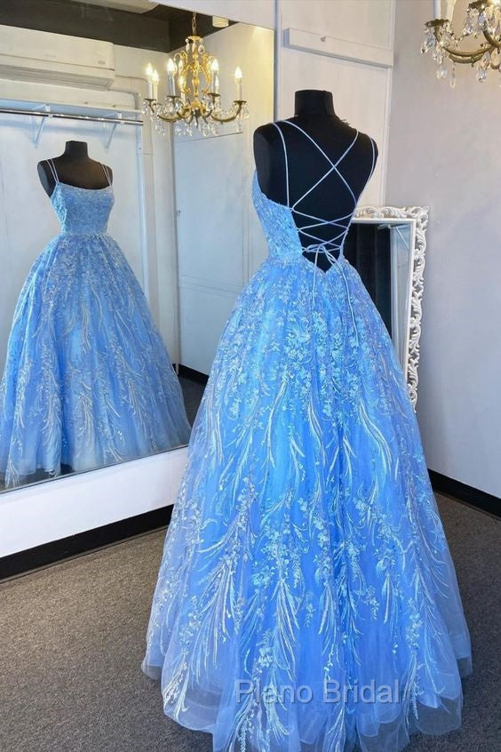 Elegant Straps Blue Appliqued Formal Dresses Formal Prom Dresses, Evening Dresses Main image