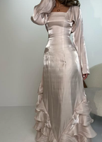 Elegant Straps Pleated Ruffles Long Formal Prom Dresses Formal Evening Gown