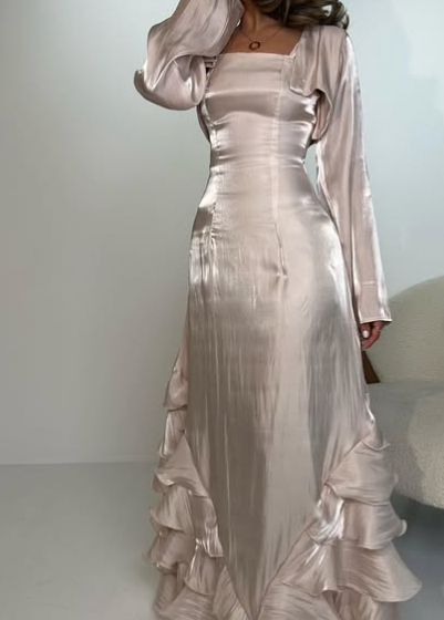 Elegant Straps Pleated Ruffles Long Formal Prom Dresses Formal Evening Gown