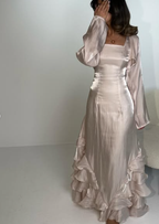Elegant Straps Pleated Ruffles Long Formal Prom Dresses Formal Evening Gown