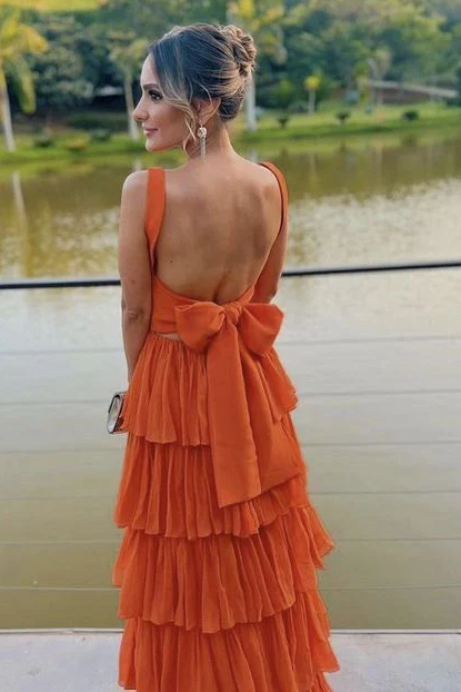 Elegant Straps Square Layered Sleeveless Long Formal Prom Formal Dresses Secondary image