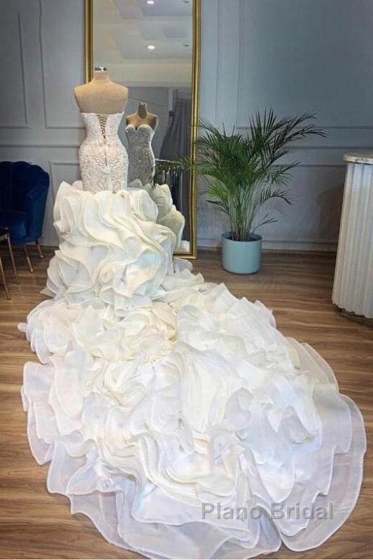 Elegant Sweetheart Lace Up Crystal Mermaid Wedding Dresses Secondary image