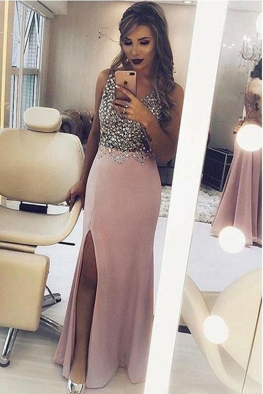 Sparkly Beaded Split Side Mermaid Sexy Formal Prom Dresses, Formal Evening Dresses Main image