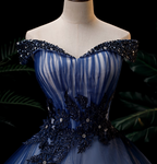 Elegant Teal Blue Off-The-Shoulder Embroidered Tulle Ball Gown Prom Dresses Sweet 16 Dresses