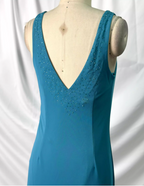 Elegant Teal Blue V-Neck Ruffled Beaded Chiffon Long Formal Prom Dresses