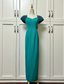 Elegant Teal Bow Fitted Satin Long Formal Prom Dresses