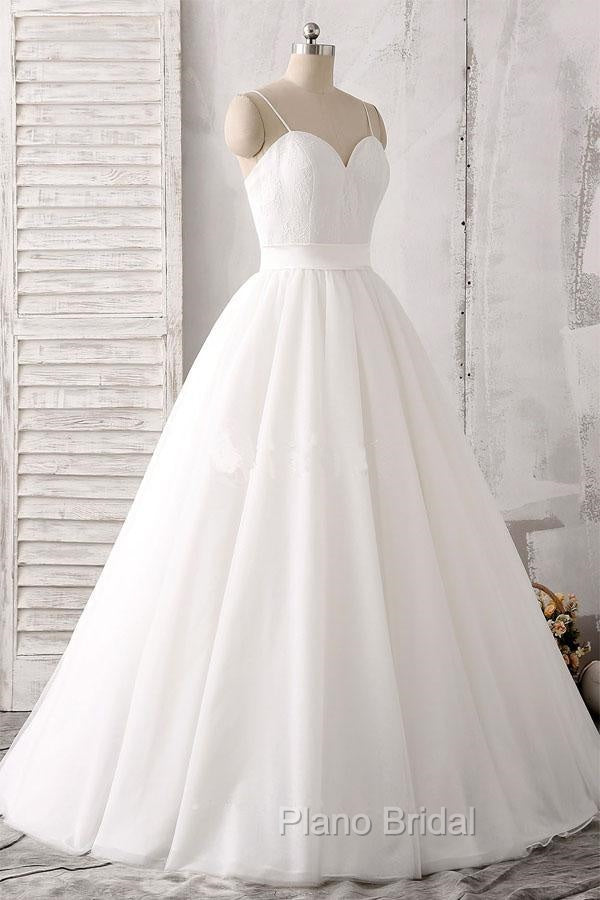 Elegant Thin Shoulder Straps Sweet Floor Mopping White Satin And Floor Length Wedding Dresses